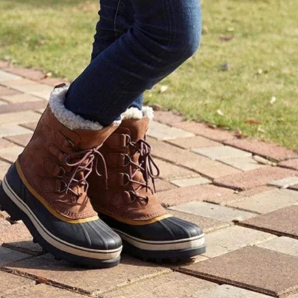 Sorel Caribou Nubuck Leather Waterproof Lace Up Brown Boots Size 8